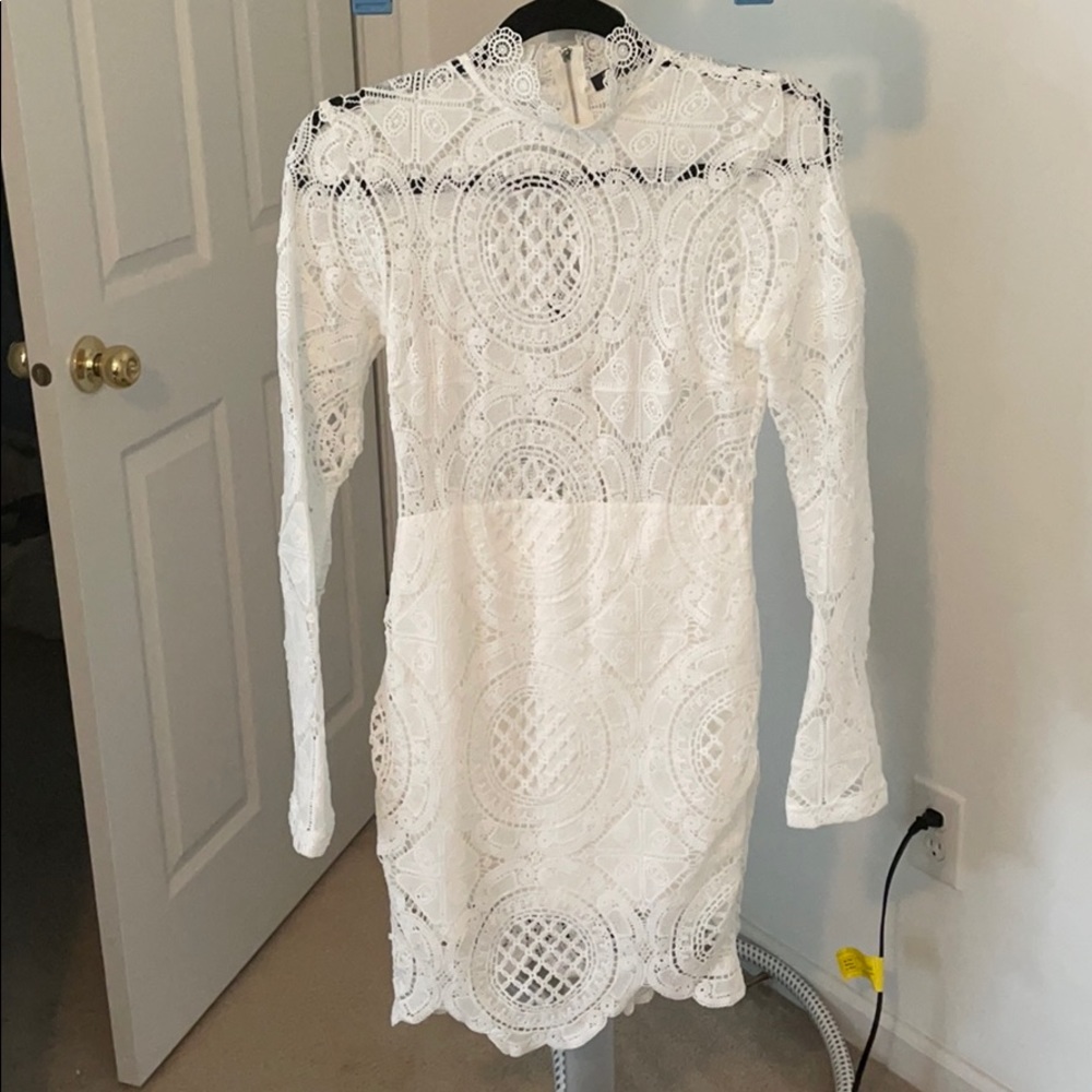 White Crotchet Fitted Dress